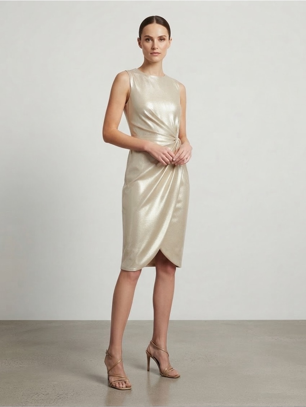 Donna Ricco Knot Waist Sleeveless Satin Dress*flaw*